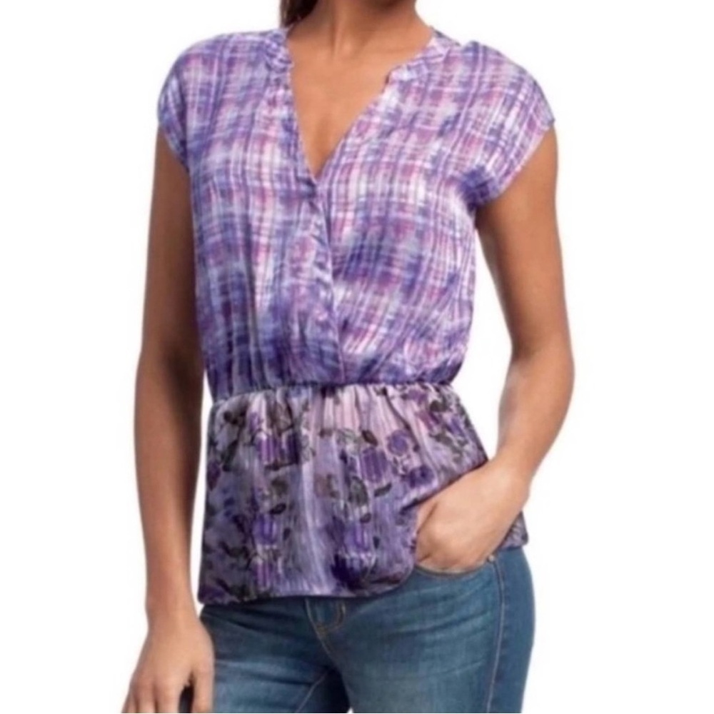 CAbi Size S Eva Astor Purple Floral Peplum Blouse Top